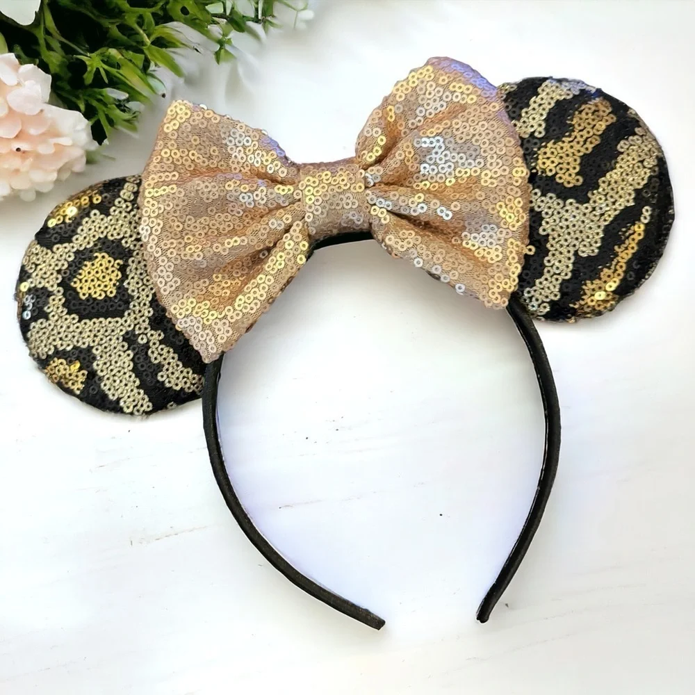 Chic Animal Print Mouse Ears with Sequins & Bow - NEW!